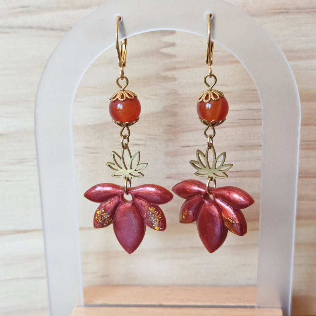 Fleur terracotta et lotus — Agate rouge