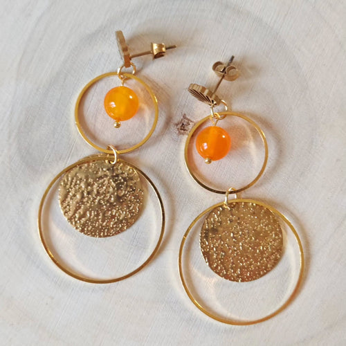 Anneau et disque granité — Agate orange