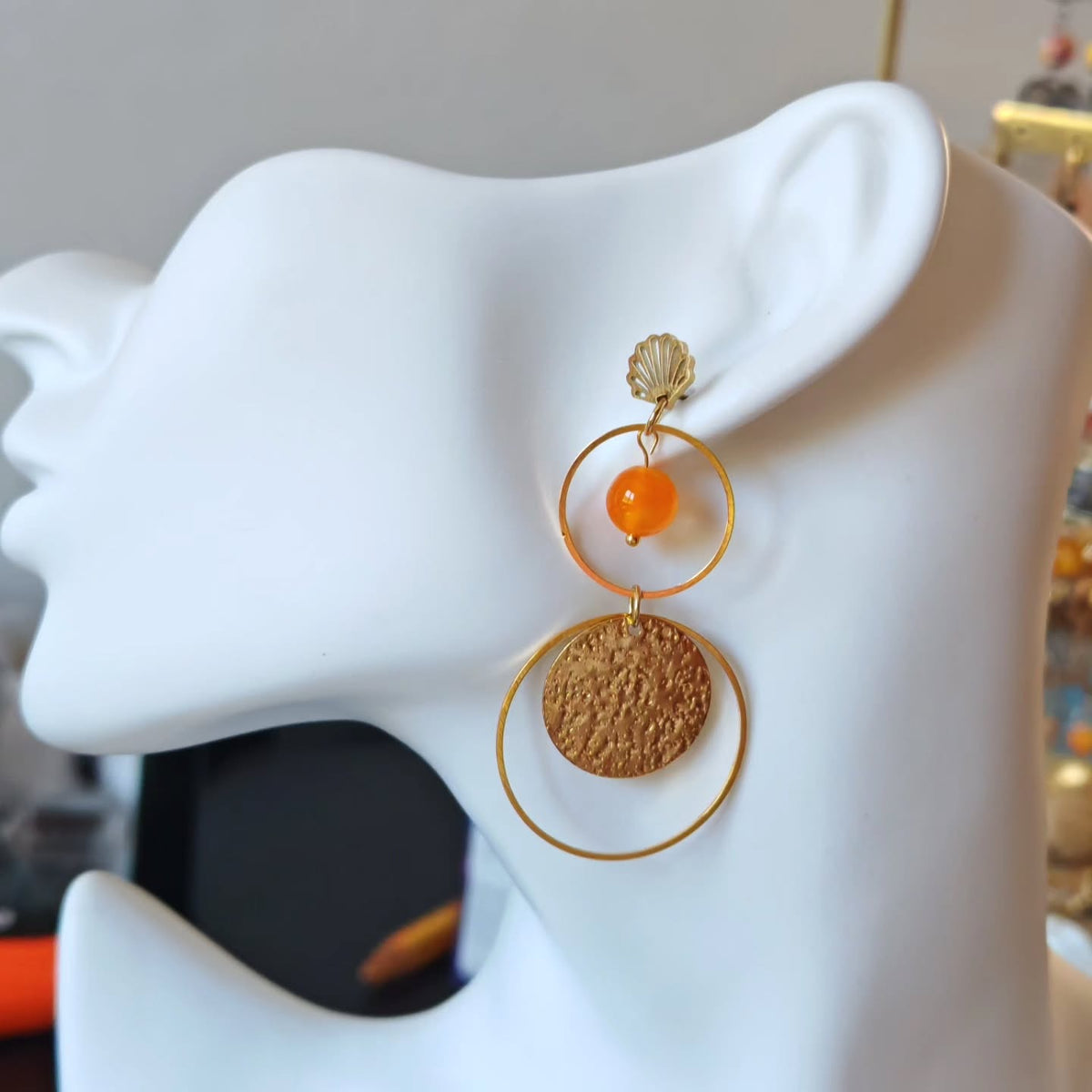 Anneau et disque granité — Agate orange