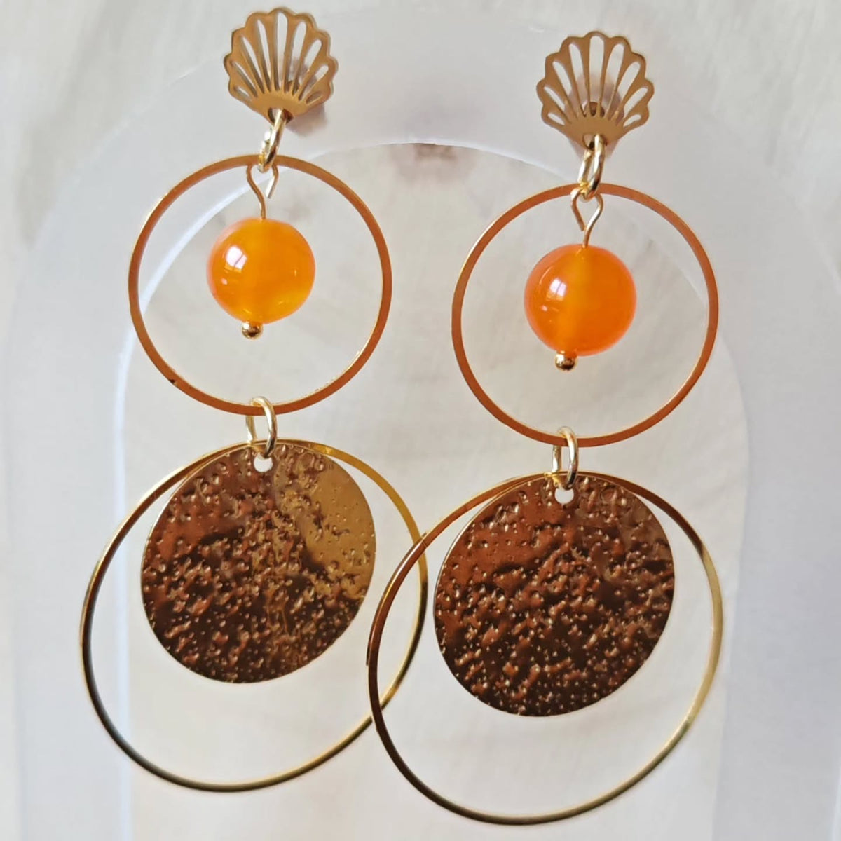 Anneau et disque granité — Agate orange