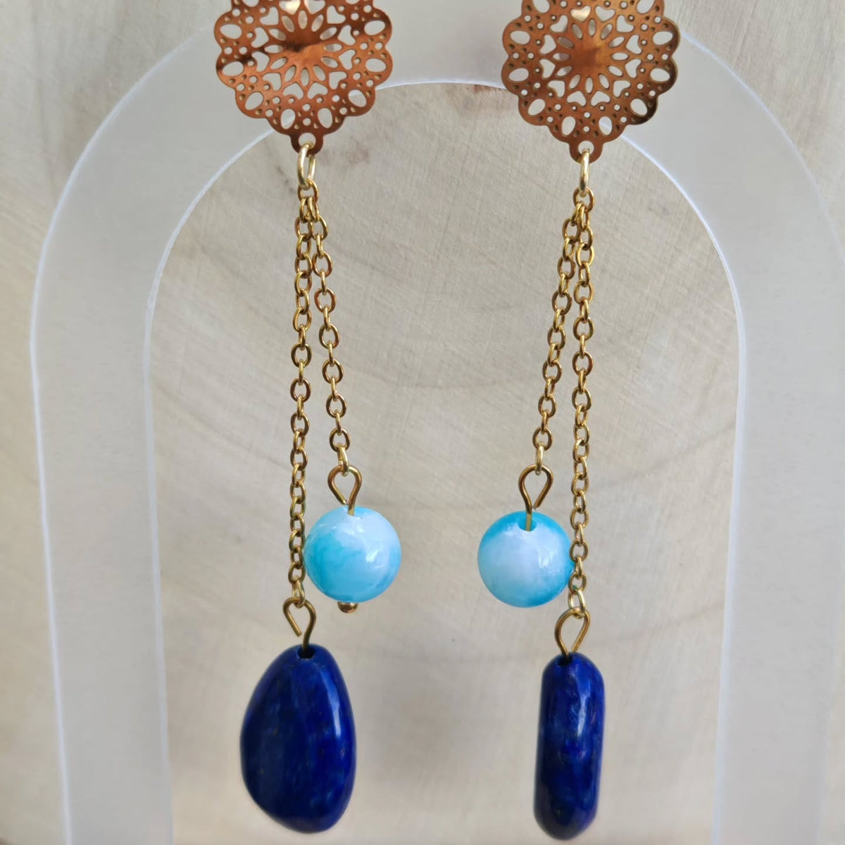 Lapis-lazuli en goutte et cœur doré