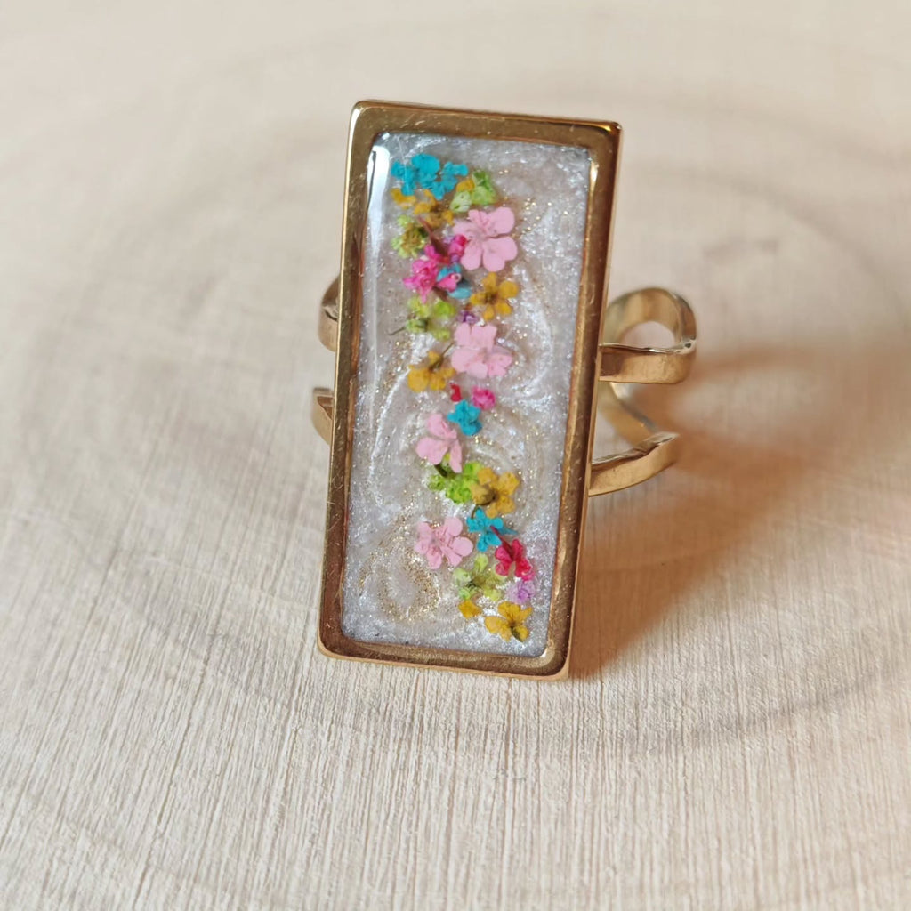 Bague rectangle aux fleurs des champs
