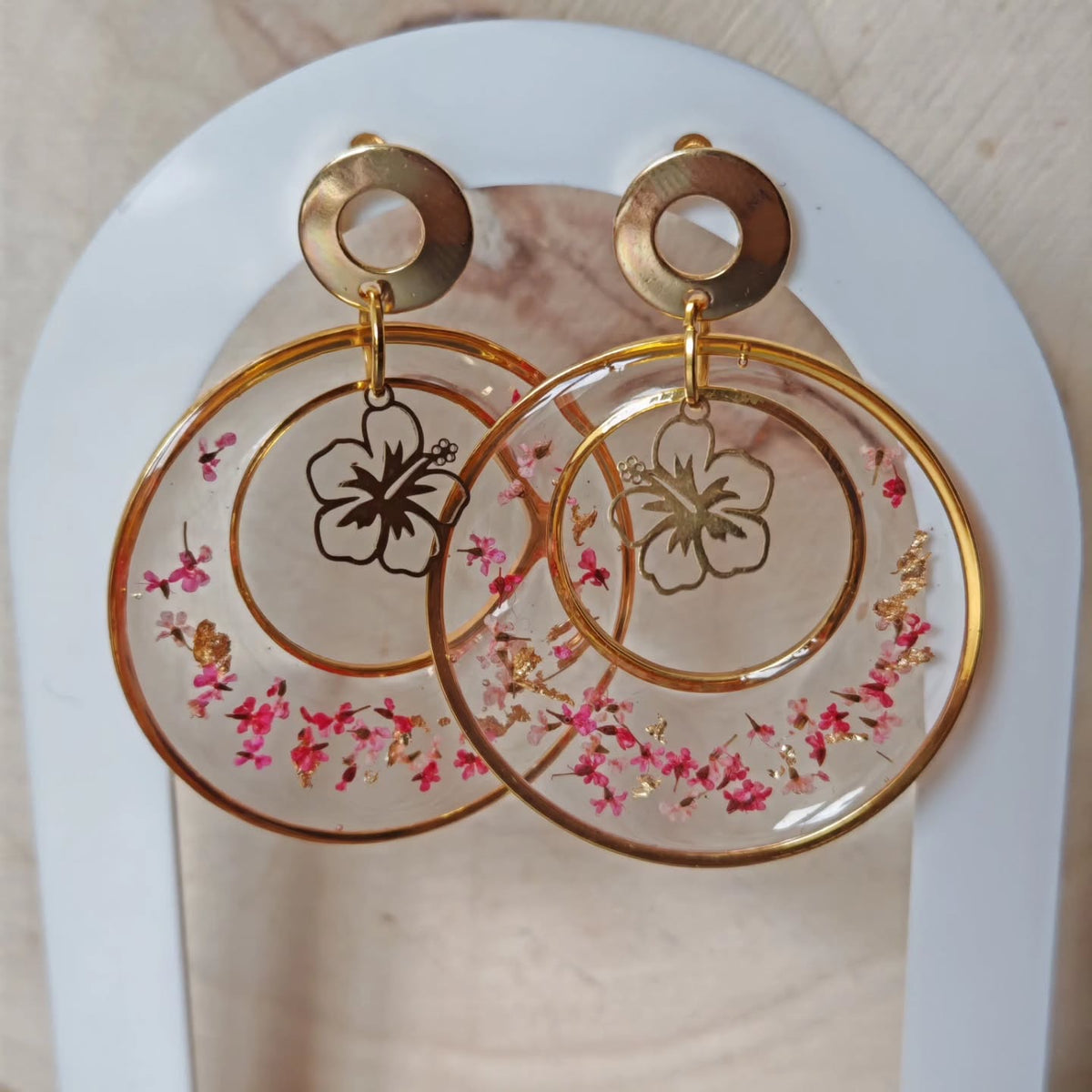 Anneaux aux fleurs roses