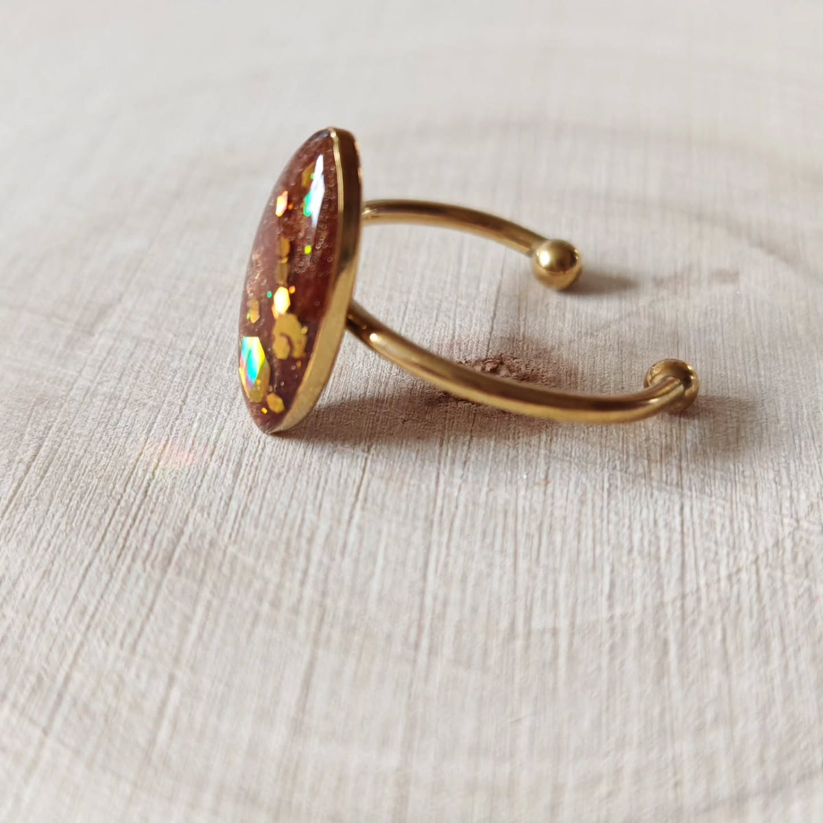 Bague navette ambrée