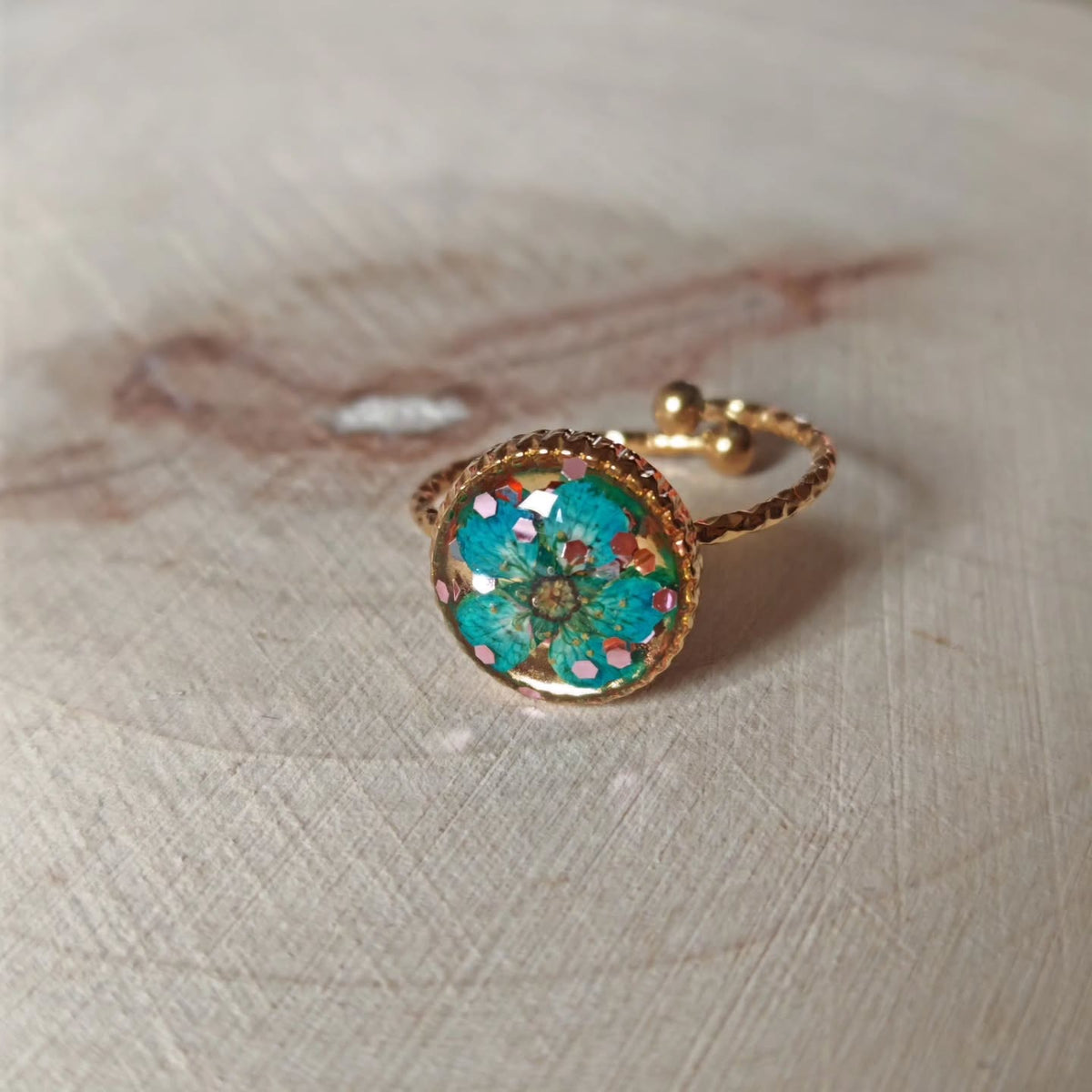 Bague turquoise fleurie