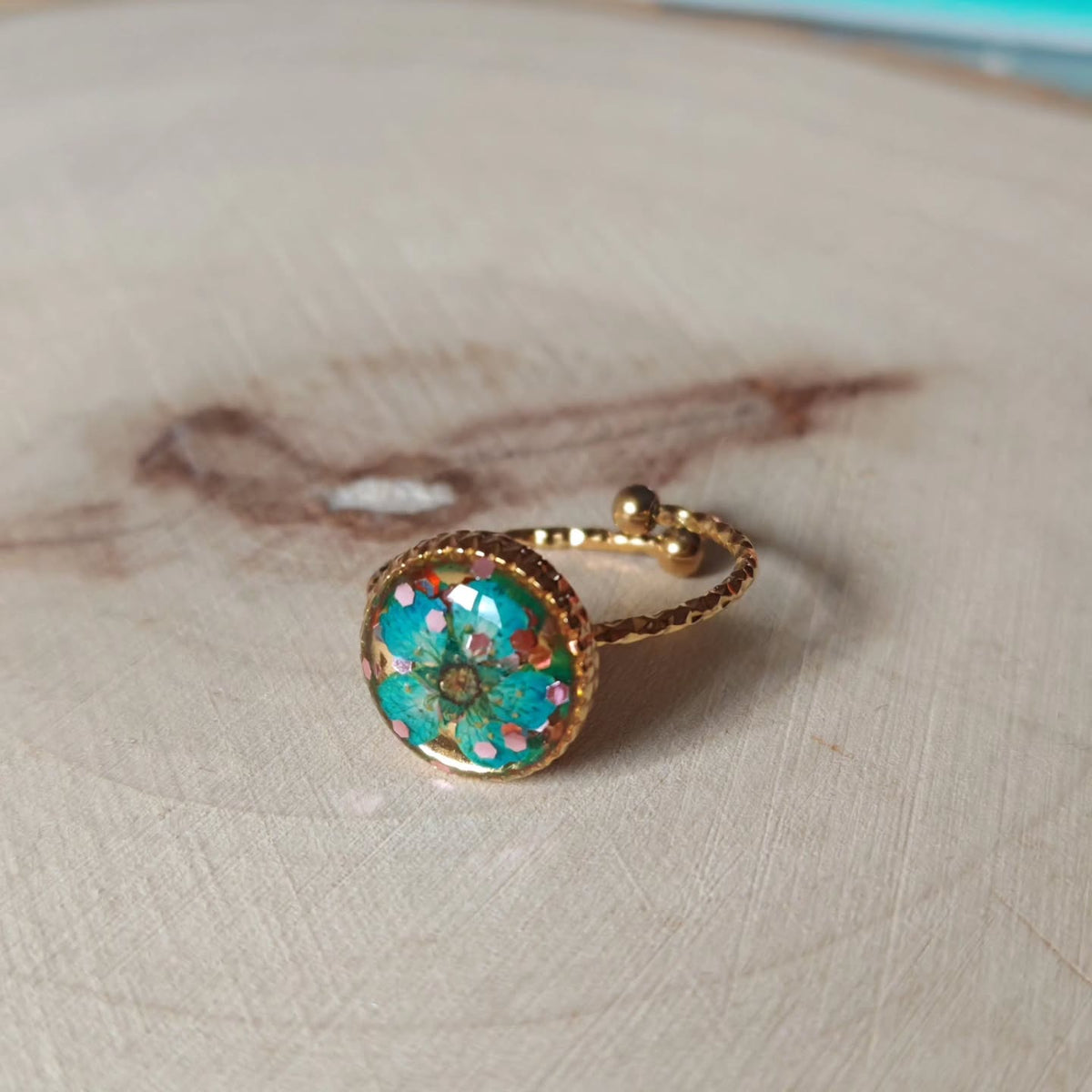 Bague turquoise fleurie