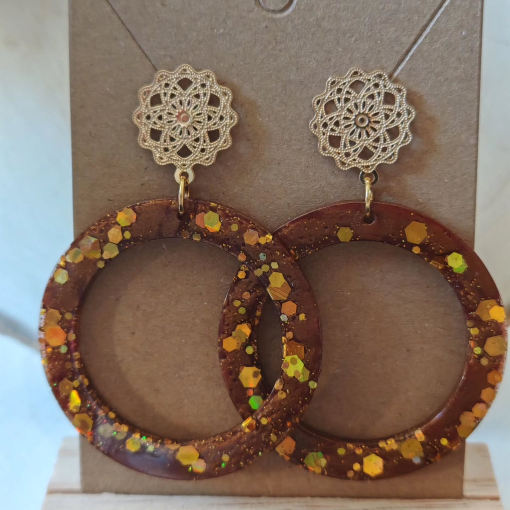 Anneaux ambrés à grosses paillettes