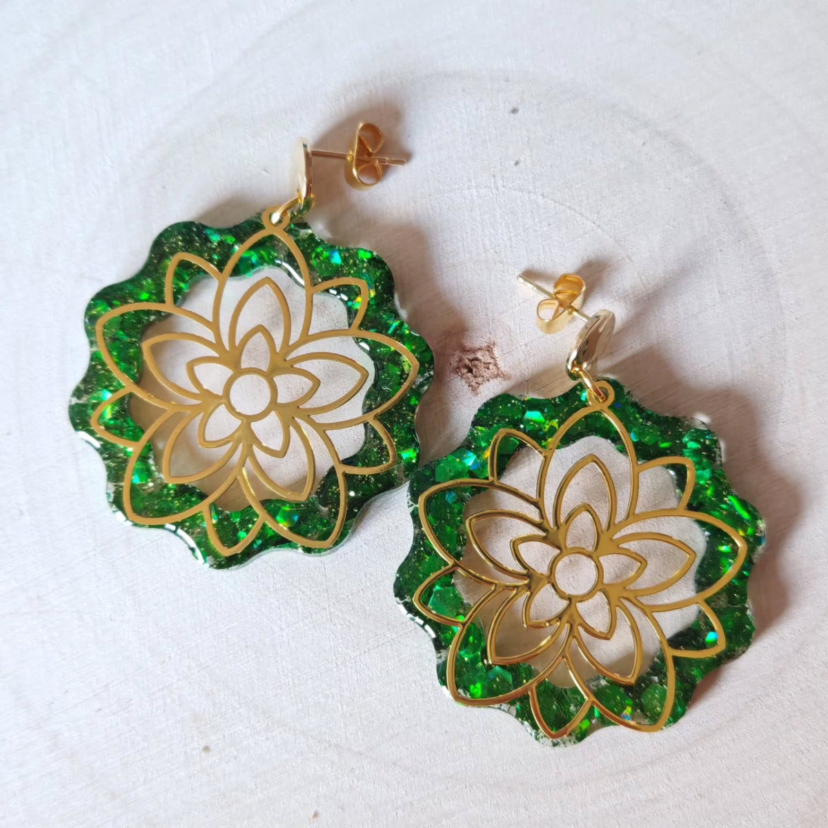 Mandalas émaillés vert et blanc