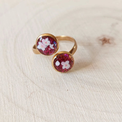 Bague double aux fleurs roses