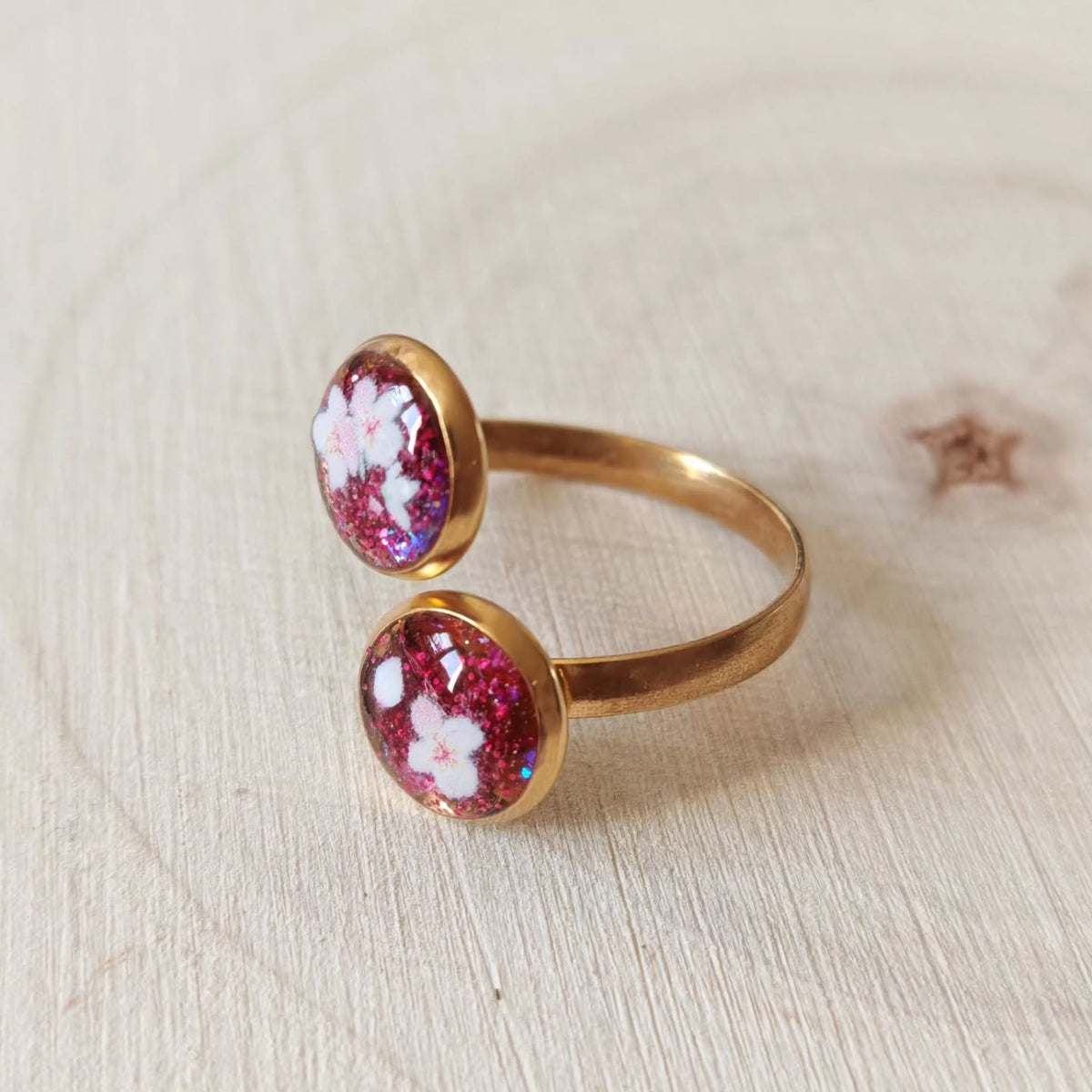 Bague double aux fleurs roses