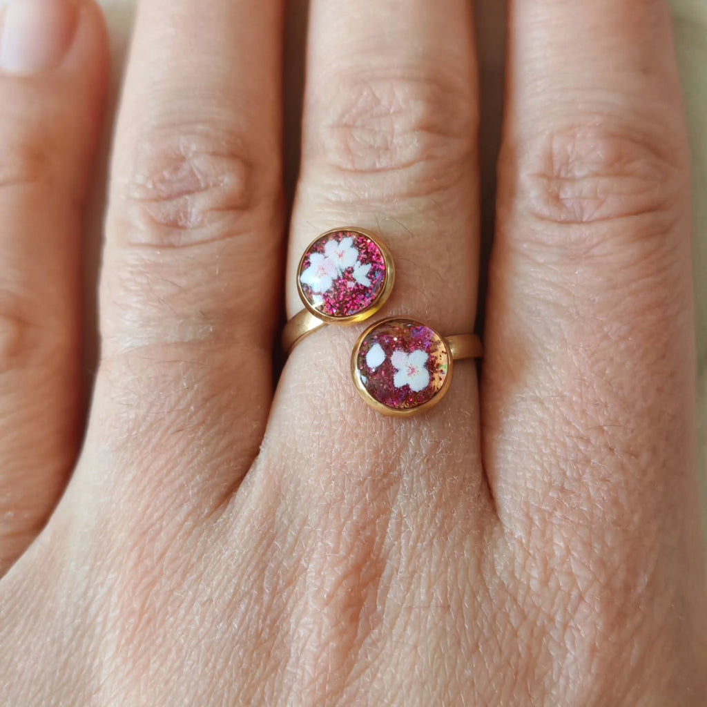 Bague double aux fleurs roses