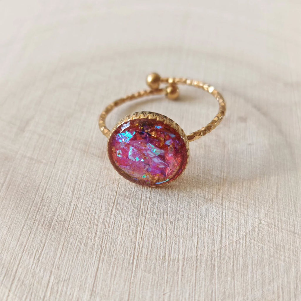 Bague dôme rose marbré