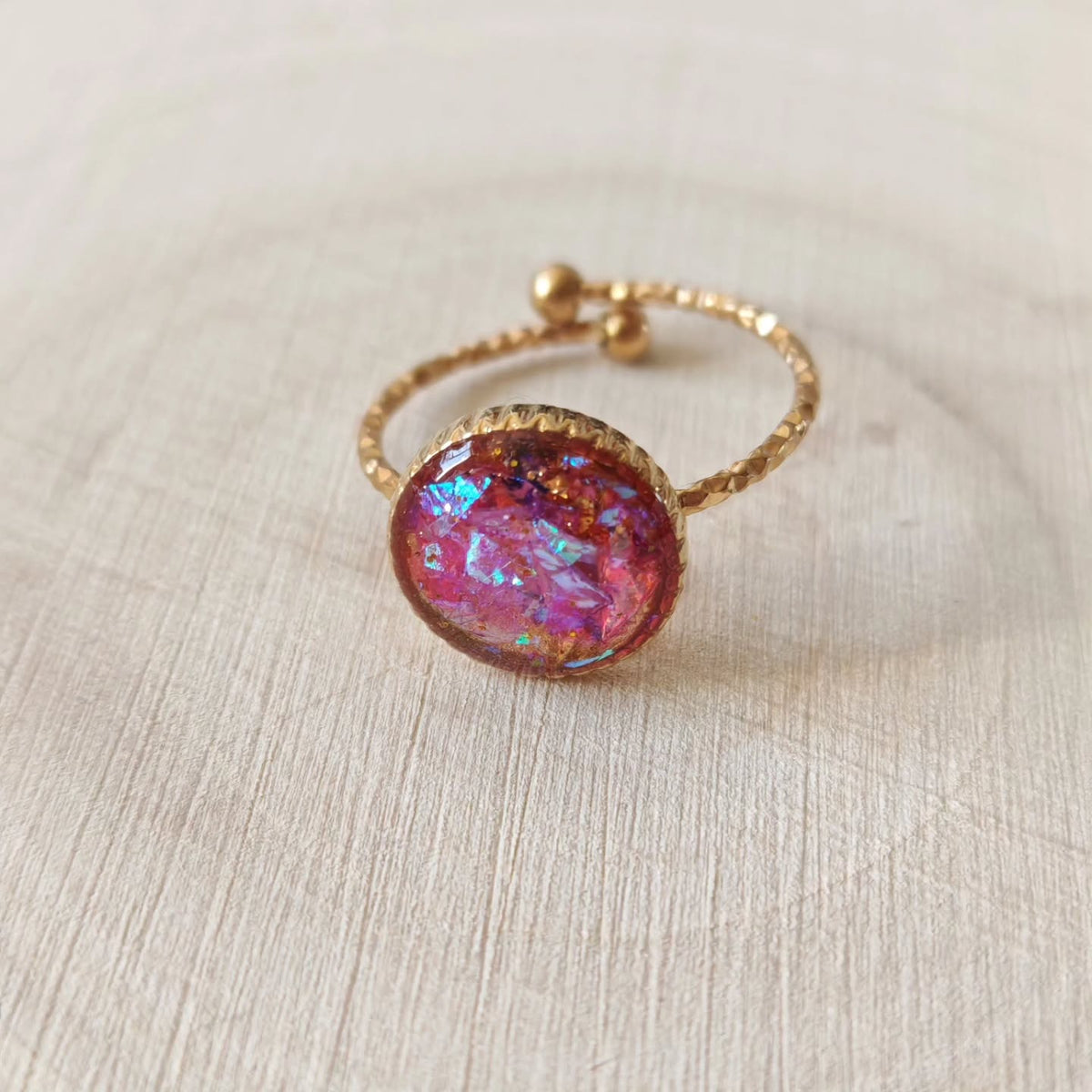 Bague dôme rose marbré