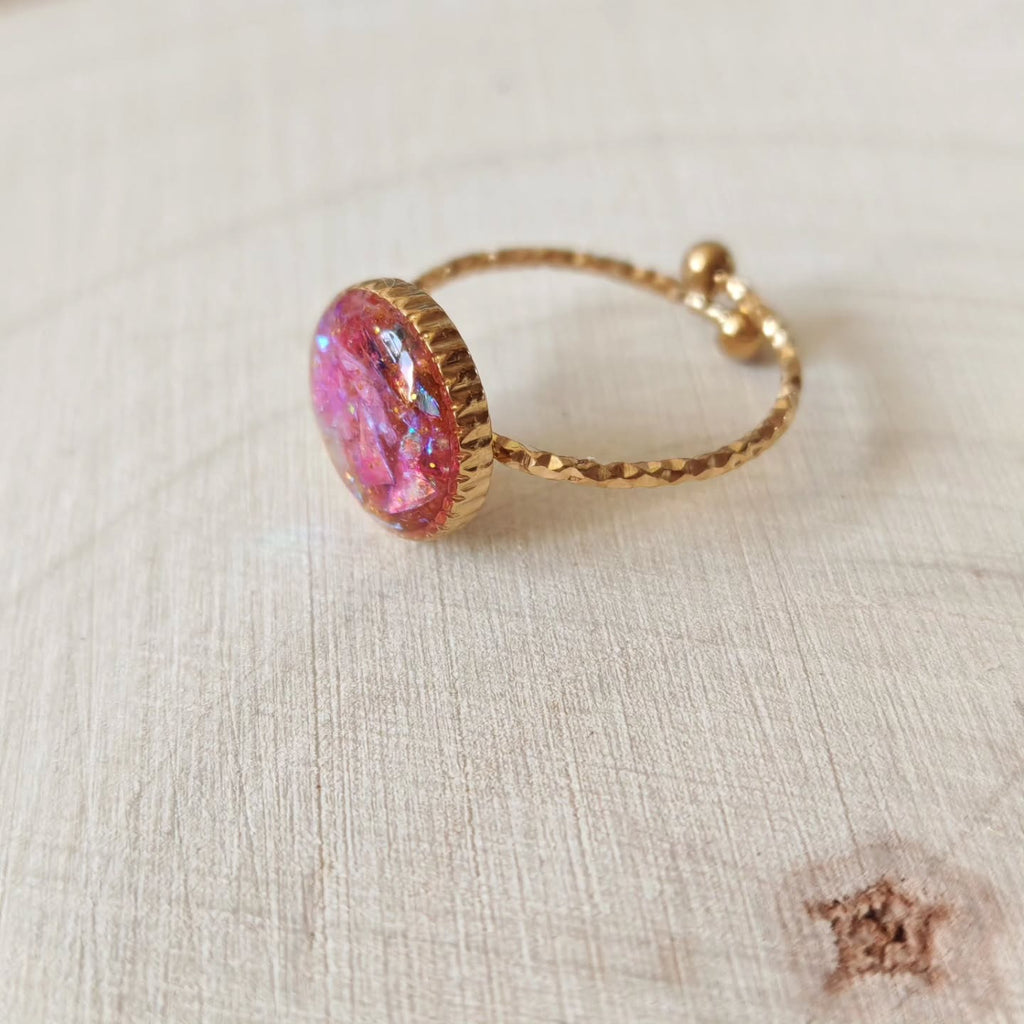 Bague dôme rose marbré