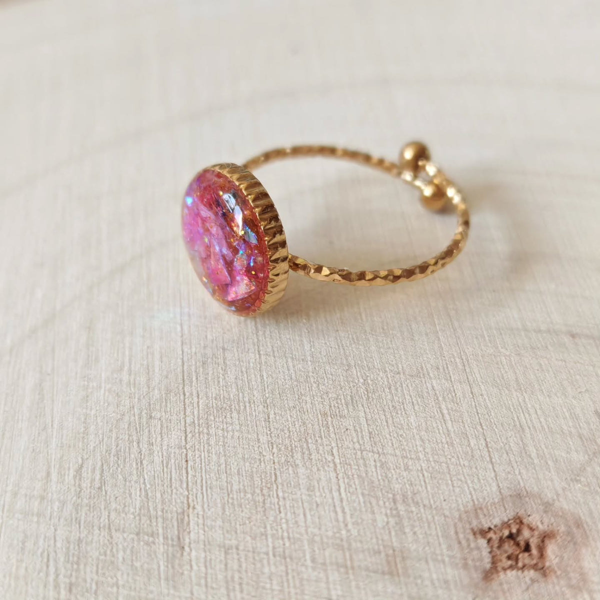 Bague dôme rose marbré