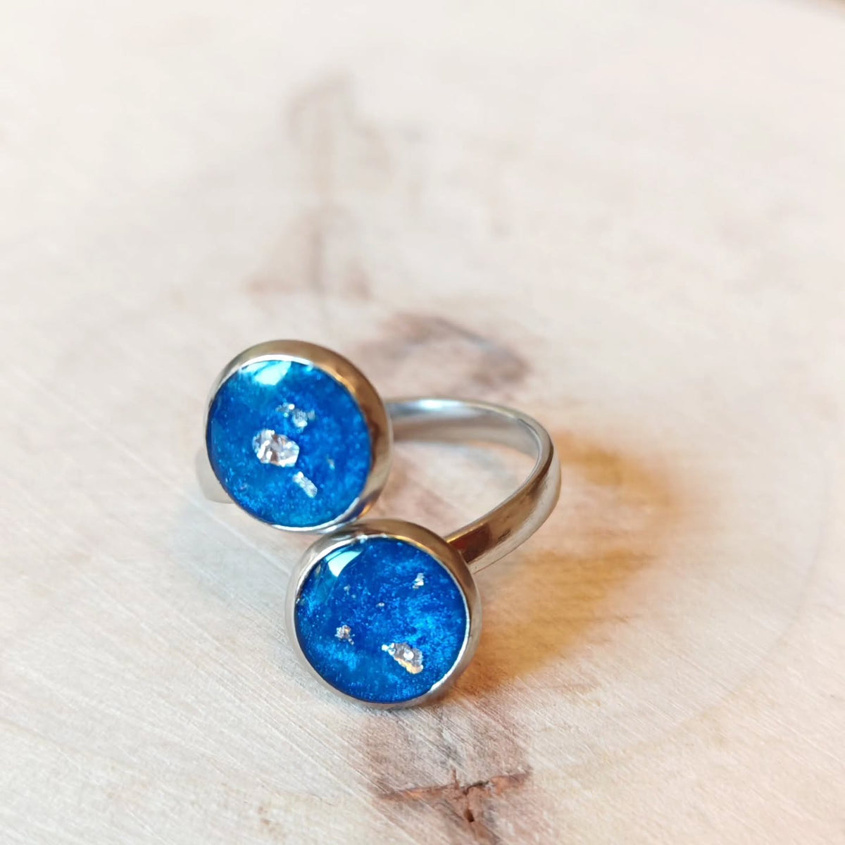 Bague double bleu pailleté
