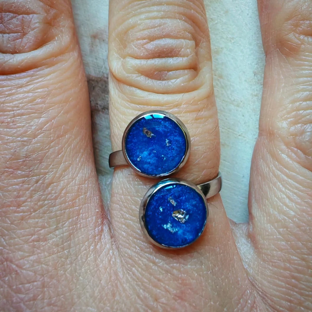 Bague double bleu pailleté
